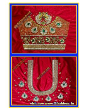 Red Jhumka mini peacock design maggam work blouse