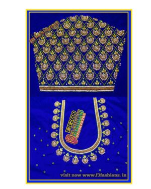 Royal Blue blouse jhumka check design maggam work