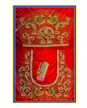 Red blouse peacock design full back and full hand maggam work