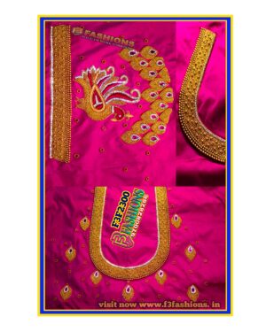 Pink magenta Blouse peacock design elbow hand Maggam work