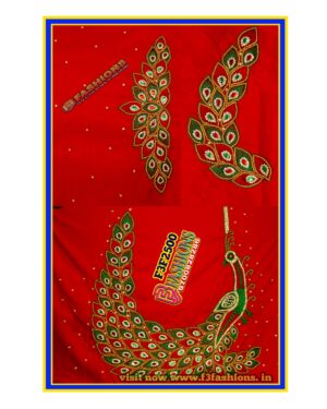 Red blouse Big peacock design maggam work