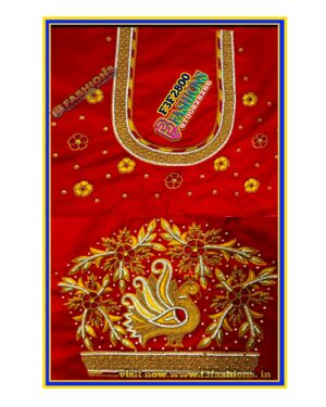 Dark Red peacock and flower design maggam work