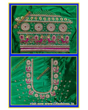 Green blouse peacock design maggam work