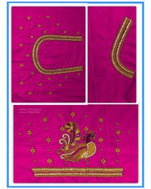 Rani Pink Colour big Peacock Design Maggam work Blouse