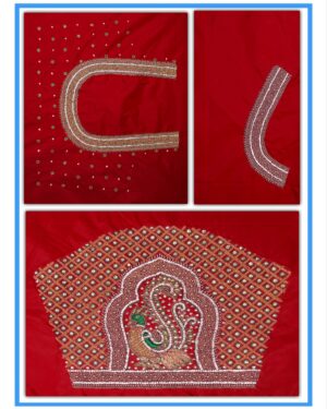 Red colour Gumbad peacock Design Maggam work Blouse
