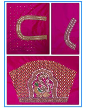 Rani Pink colour Gumbad peacock Design Maggam work Blouse