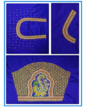 Blue colour Gumbad peacock Design Maggam work Blouse