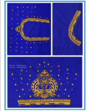 BLUE Colour Double Peacock Design Maggam Work Blouse