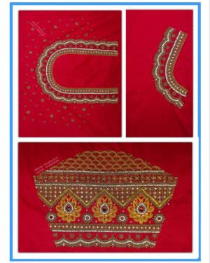 Red colour 3 Buta zardozi Design Maggam work Blouse