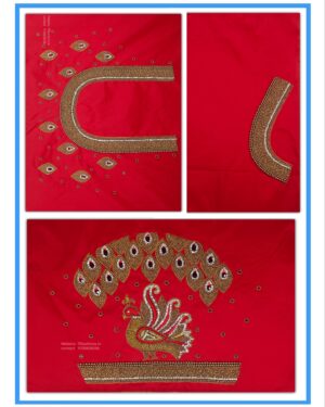 RED Colour Pot Peacock Design Maggam Work Blouse