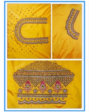 Yellow Colour 3 Buta Zardozi Design Maggam work Blouse