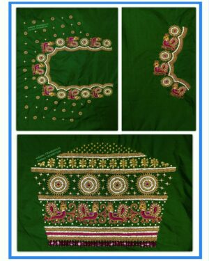 dark Green Ring Peacock Cutwork Design Maggam work Blouse 1015