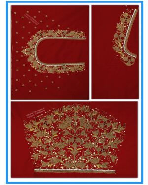Dark Red Pot Flower Design Maggam Work Blouse