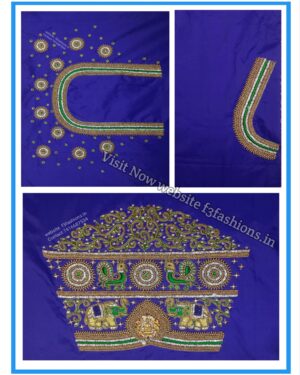 Blue colour Laxmi Elephant Design Maggam Work Blouse