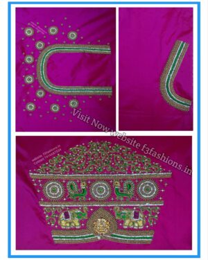 Rani Pink Colour Laxmi Elephant Design Maggam Work Blouse