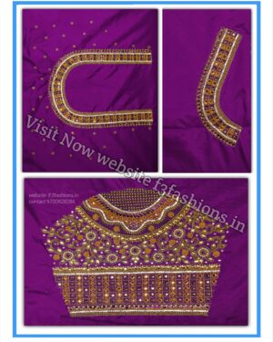 Magenta colour Check Flower Design Maggam work Blouse
