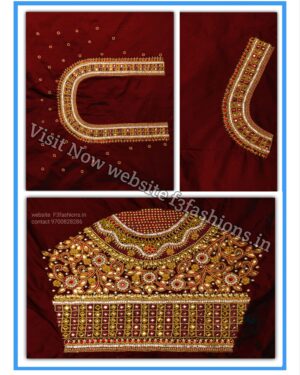 Maroon colour Check Flower Design Maggam work Blouse