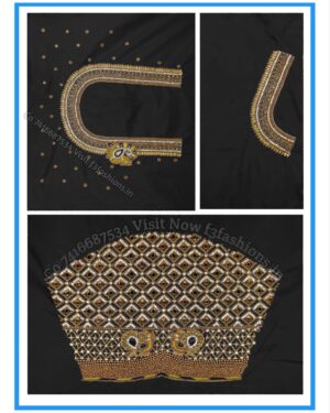 Black Colour Diamond Design Maggam Work Blouse