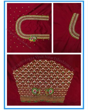 Dark Red Colour Diamond Design Maggam Work Blouse