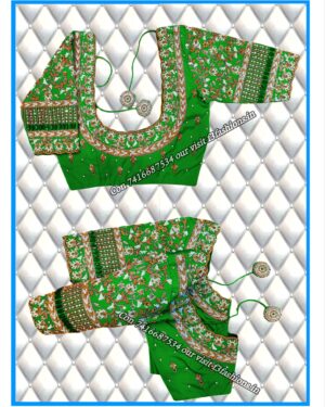 Light Green Cloth Kardana Design maggam work Blouse