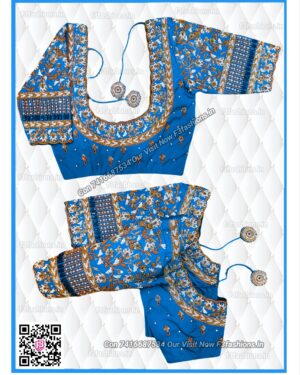Light Blue Cloth kardana Cutwork Design maggam work Unstitched Blouse